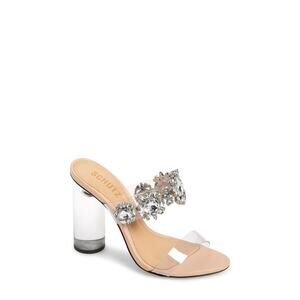 Schutz 'Blanck' Tan Clear Crystal Embellished Slide Sandal Size 6.5